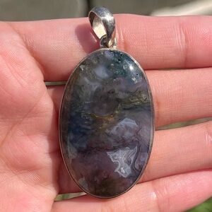 Moss agate silver pendant